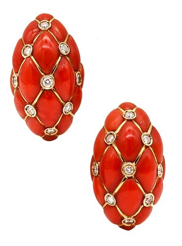 Neapolitan Coral Quilted Convertible Earrings In 18k Gold With VS Diamonds