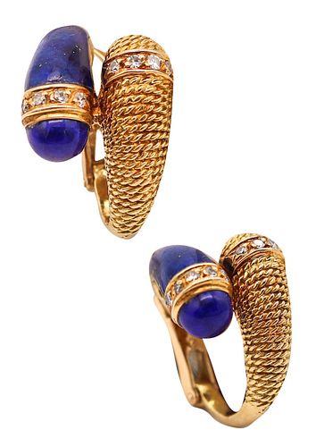 Mauboussin 1960 Paris Hoop Earrings In 18K Gold With Diamonds & Lapis Lazuli