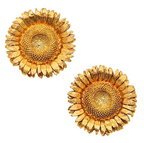 Robert Bruce Bielka Tropical Sunflowers Clips Earrings In Solid 18K Gold