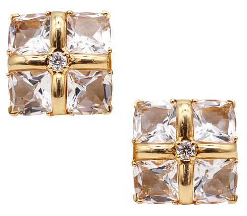 Seaman Schepps Earrings In 18K Gold With 24.40 Cts Diamonds And Rock Quartz