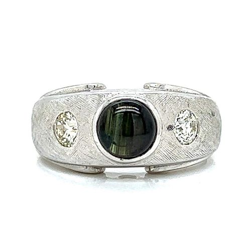 14K White Gold Star Sapphire & Diamond Ring