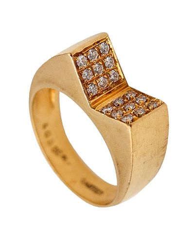 Cartier 1970 Geometric Modernist Ring In 18Kt Yellow Gold With Diamonds