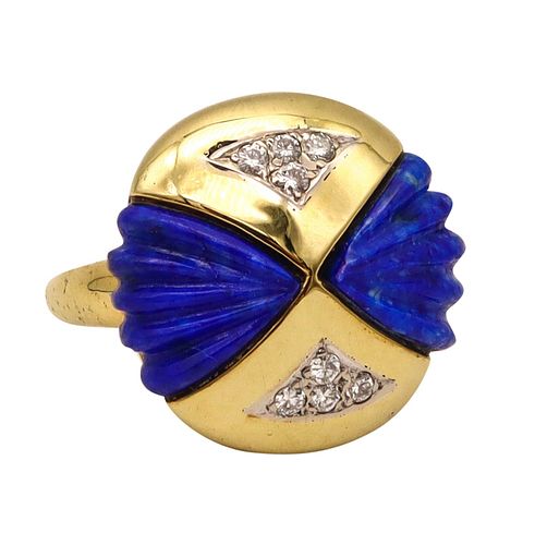 Sculptural Ring In 18K Gold With 3.24 Ctw In Diamonds And Lapis Lazuli