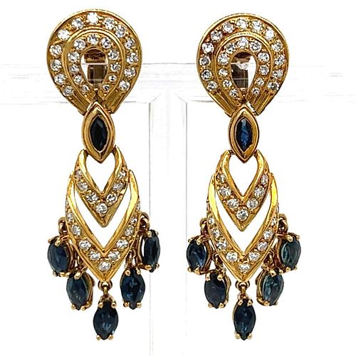 18K Yellow Gold Sapphire & Diamond Earrings