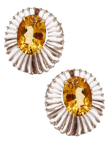 Seaman Schepps 1970 Fluted Rock Quartz Earrings In 14Kt Gold With 79.32 Cts Citrines
