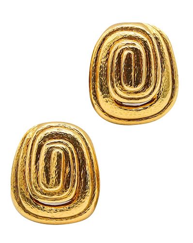 David Webb 1970 New York Mayan Clips On Earrings In Textured 18Kt Gold