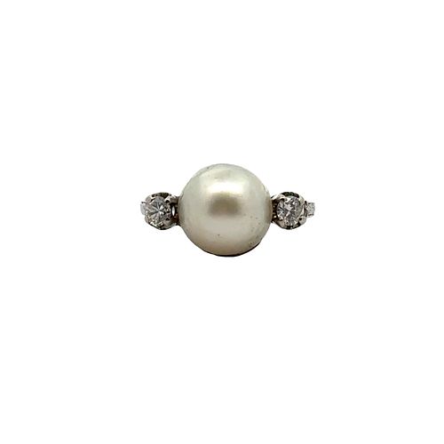 Deco Platinum Ring with Pearl & Diamonds