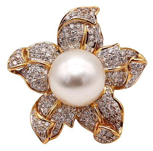 South Sea Pearl Cocktail Ring In 18K Gold With 1.77 Ctw In Diamonds