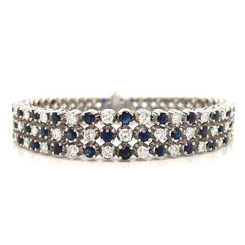 14K White Gold Sapphire & Diamond Bracelet