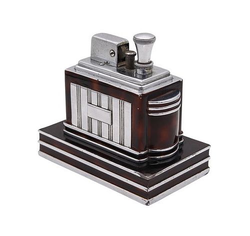 Ronson 1938 Art Deco Machine Age Geometric Deluxe Classic Table Touch Tip Lighter