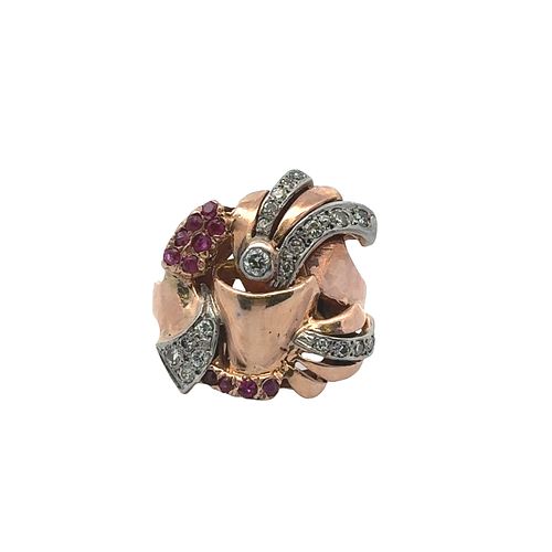 18kt Rose Gold Ring with Diamonds & Rubies