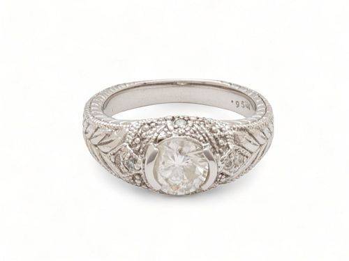 Brilliant Diamond (.84ct.) I-2, H Color, 18K White Gold Ring, Size 6, 6.5g