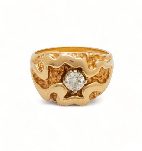 .65pts Diamond, 14K Yellow Gold Man's Ring, Size 10 13g