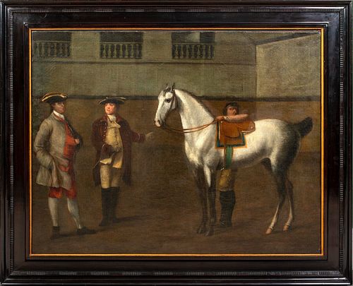 THE SALE OF AN ARABIAN HORSE OIL PAINTING