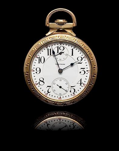 A Gold Filled Open Face Pocket Watch with Power Reserve, Waltham, Circa 1915,