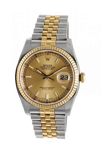 * A Stainless Steel and Yellow Gold Ref. 116233 "Datejust" Wristwatch, Rolex, 87.4 dwts.