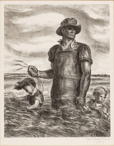 John Steuart Curry (American, 1897-1946) Lithograph on Wove Paper, Ca. 1942, "Our Good Earth", H 12.75" W 10.25"