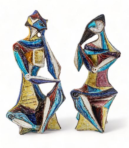 Marcello Fantoni (Italian, 1915-2011) Cubist Glazed Ceramic Sculptures, Ca. 1950, H 18.5" W 8.5" Depth 7" 2 pcs