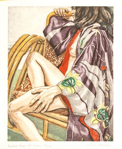 Philip Pearlstein (American, 1924-2022) Etching with Aquatint on Wove Paper, 1982, "Seated Nude with Kimono", H 10.1" W 8"