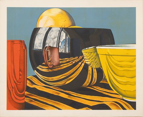 Jeanette Pasin Sloan (American, B. 1946) Lithograph in Colors on Wove Paper, 1977, "Black Bowl", H 21.25" W 27.25"