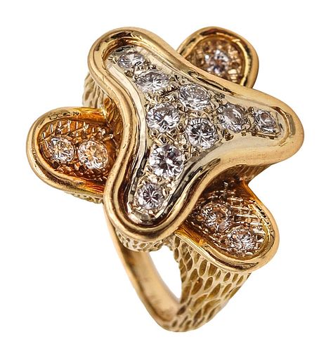 French Free Form Ring In 18Kt Gold Platinum With 1.12 Cts Diamonds
