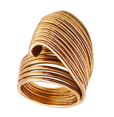 Art Deco 1940 Retro Sculptural Wired Ring In Solid 18Kt Yellow Gold