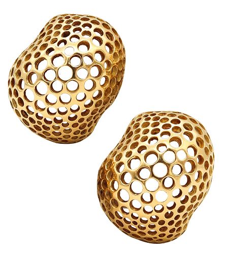 Angela Cummings Studios Perforations Free Form Earrings In Solid 18K Gold