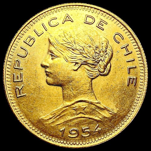 1954 Chilie .5885oz Gold 100 Pesos CHOICE AU