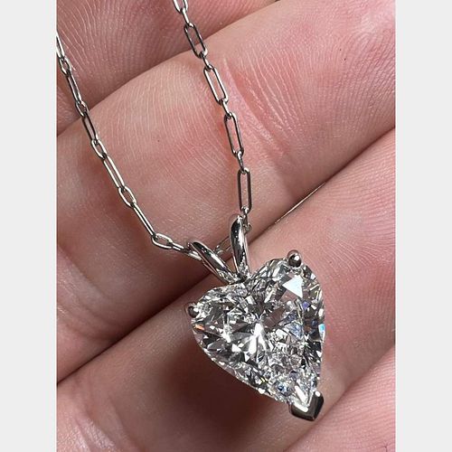 18K White Gold GIA 4.13 Ct. Heart-Diamond Pendant