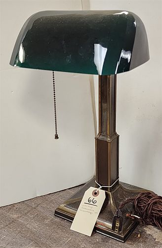Vintage Farberware, Brooklyn Ny Orig Finish Brass Desk Lamp W/ Case Glass Shade 16"H X 9"W