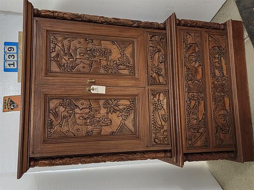 Asian Carved 2 Door Over 4 Drawer Chest 76"H X 47 1/2"W X 19"D