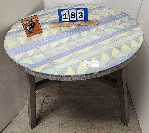 Teak Base Tile Top Table 30"H X 32" Diam; & Pie Crust Table