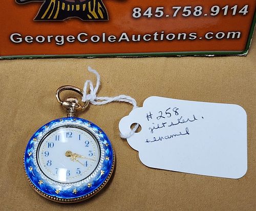 Ladies Gilt Sterl And Enamel Open Face Watch