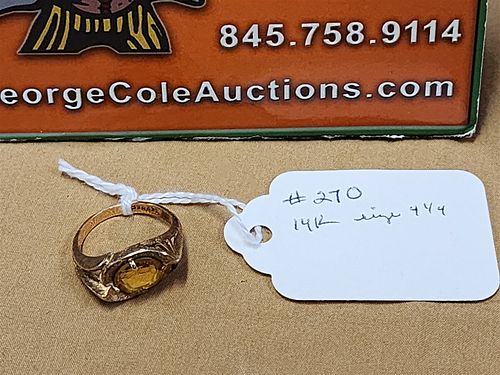 14K Ring W/ Amber Stone Size 4 1/4