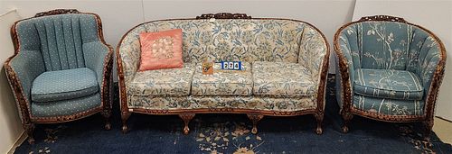 3 Pc 30'S Uphol Parlor Set Sofa 33 1/2"H X 6'3"W, Club Chair 33"H X 34 1/2"W, Wing Chair 36"H X N33 1/2"W