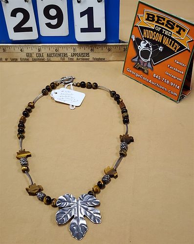 Sealark Studios Tiger Eye Bead And Sterl Necklace 24" By Cynde Clark
