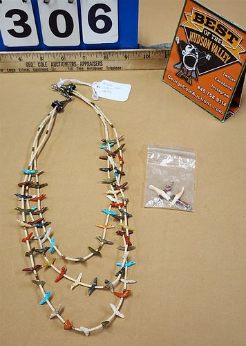 Native Amer Effigy Necklace Mixed Stone, Coral Mop 25"