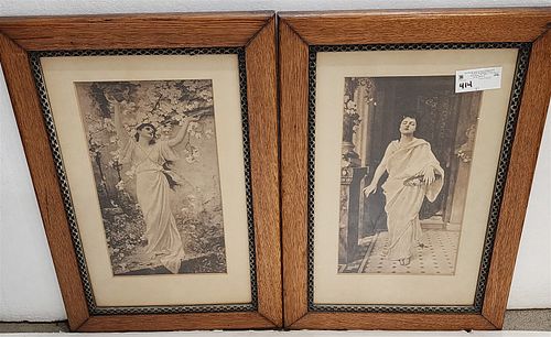 Pr C1900 Oak Framed Prints Of Classical Women 26" X 17 1/2"