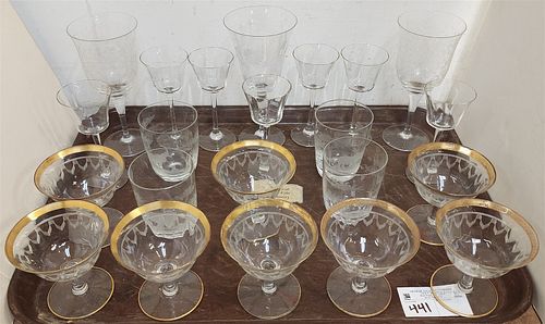 Tray 22 Pc Stemware And Etched Glasses