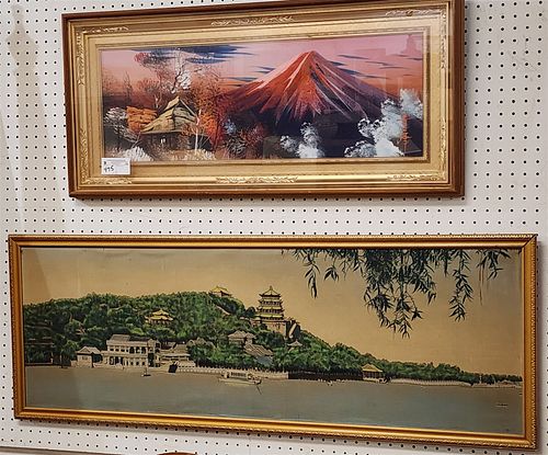 Lot 2 Japanese Framed Items W/C In Shadow Bx Frame 17" X 37" And O/Cloth 17 1/2" X 48 1/2" 