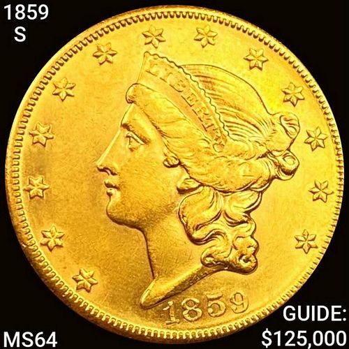 1859-S $20 Gold Double Eagle CHOICE BU