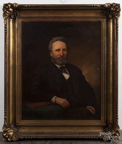 Oil on canvas portrait of a gentleman, 19th c., with an ornate gold gilt frame