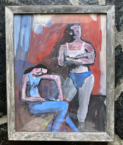BIAGIO PINTO Modernist. Expressionist mixed media 'Dancers', signed