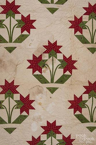 Pennsylvania patchwork potted tulip quilt, late 19th c. 86'' x 87''.