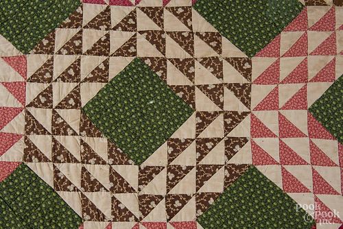 Block pattern patchwork quilt, late 19th c., 76'' x 78''.