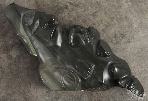 Large Inuit soapstone carving, 20th c., 23'' l.