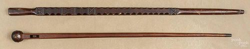 Two carved walking sticks, 19th c., 38'' l. and 35'' l.