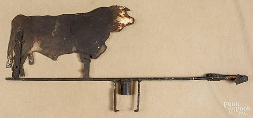 Sheet iron bull weathervane, ca. 1900, 16 3/4'' l.