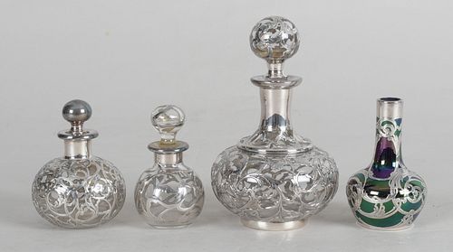 Four Silver Overlaid Scent Bottles