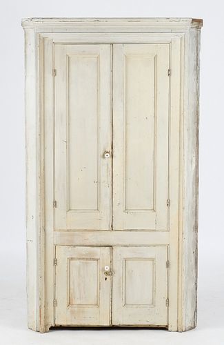 American White-Painted One-Part Corner Cupboard